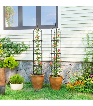 Juego de 2 Obeliscos de Jardín de Acero 1,74 m Enrejados para Plantas Trepadoras Rosas para Exterior Patio Negro