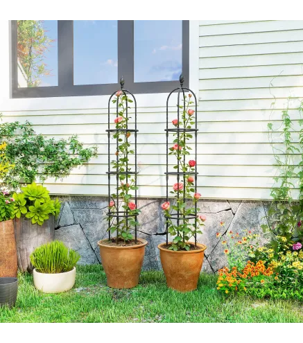 Juego de 2 Obeliscos de Jardín de Acero 1,74 m Enrejados para Plantas Trepadoras Rosas para Exterior Patio Negro