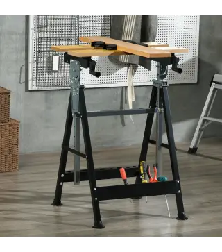 Banco de Trabajo Ajustable en Altura con 4 Clavijas Giratorias Tableros Ajustables en Ángulo y Distancia