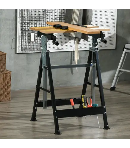 Banco de Trabajo Ajustable en Altura con 4 Clavijas Giratorias Tableros Ajustables en Ángulo y Distancia