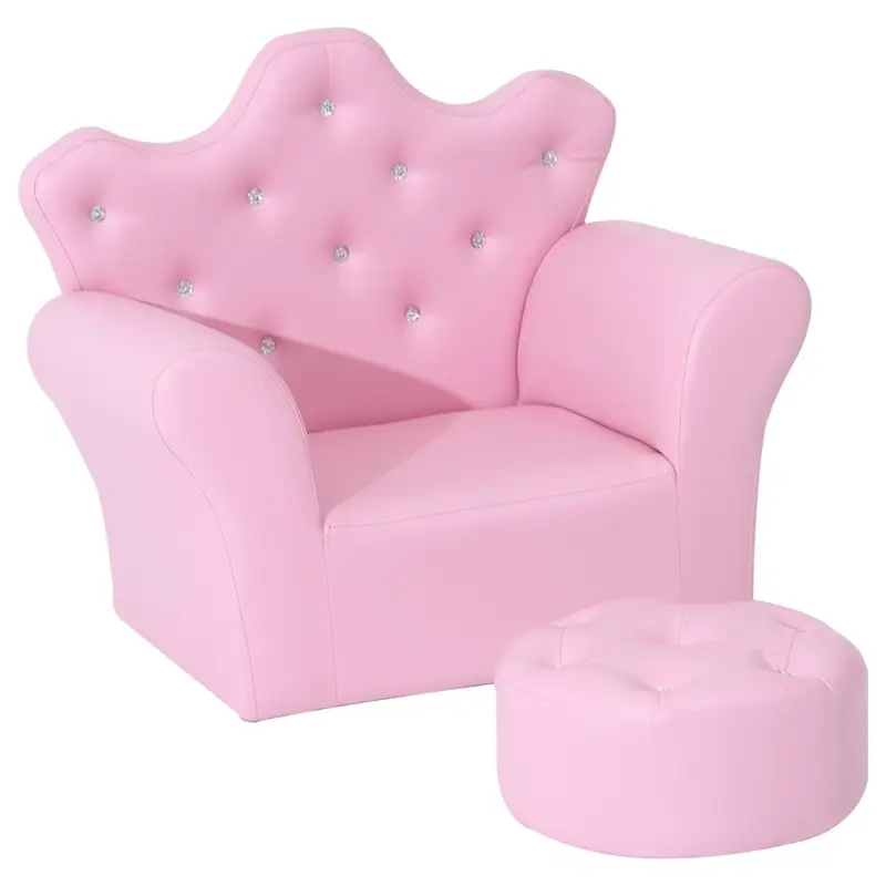 Sofá para Niños con Reposapiés Sillón Infantil Decorativo con Respaldo Alto en Forma de Corona y Reposabrazos Acolchado 58x40,5x