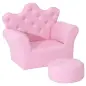 Sofá para Niños con Reposapiés Sillón Infantil Decorativo con Respaldo Alto en Forma de Corona y Reposabrazos Acolchado 58x40,5x
