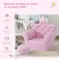 Sofá para Niños con Reposapiés Sillón Infantil Decorativo con Respaldo Alto en Forma de Corona y Reposabrazos Acolchado 58x40,5x