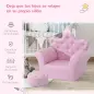 Sofá para Niños con Reposapiés Sillón Infantil Decorativo con Respaldo Alto en Forma de Corona y Reposabrazos Acolchado 58x40,5x