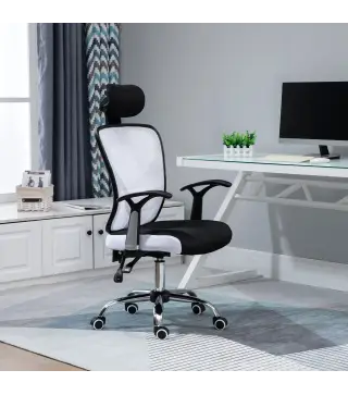 Silla de Escritorio Giratoria Silla de Oficina con Altura Ajustable Respaldo Reclinable Reposacabezas Regulable y Soport