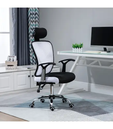 Silla de Escritorio Giratoria Silla de Oficina con Altura Ajustable Respaldo Reclinable Reposacabezas Regulable y Soporte Lumbar