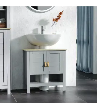 Armario para Debajo de Lavabo Compacto con 2 Puertas y Estante Interior Ajustable Mueble Auxiliar de Almacenamiento para Baño 60