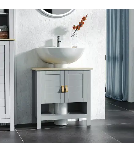 Armario para Debajo de Lavabo Compacto con 2 Puertas y Estante Interior Ajustable Mueble Auxiliar de Almacenamiento para Baño 60