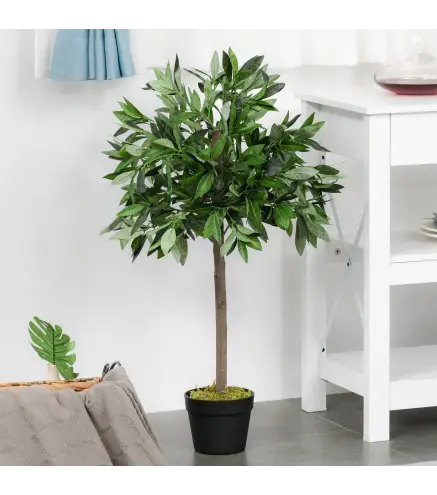 2 Plantas Artificiales de 90 cm de Altura Árboles de Laurel Decorativos con Maceta para Hogar Salón Uso en Interiores Ve