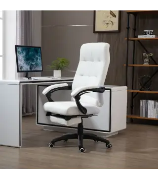 Silla de Oficina Giratoria Silla de Escritorio Reclinable Silla de Estudio Tapizada de PU con Altura Ajustable Reposabrazos Repo