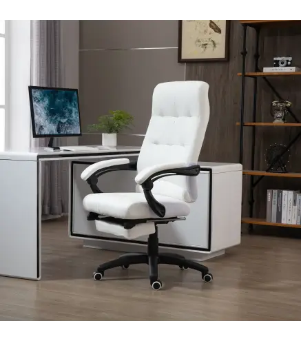 Silla de Oficina Giratoria Silla de Escritorio Reclinable Silla de Estudio Tapizada de PU con Altura Ajustable Reposabra