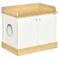 Casa para Gatos de Madera Mueble Arenero para Gatos 2 en 1 con Estante de Almacenaje Doble Puerta y Orificio de Entrada Lateral