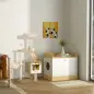 Casa para Gatos de Madera Mueble Arenero para Gatos 2 en 1 con Estante de Almacenaje Doble Puerta y Orificio de Entrada Lateral