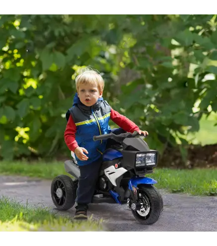 Moto Eléctrica Infantil con Luces Bocina Música Neumáticos Anchos Moto para Niños con Velocidad 3 km/h Azul