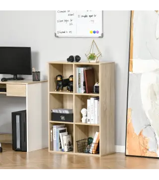 Librería de 3 Niveles, Estantería para Libros con 6 Cubos de Almacenaje, para Sala de Estar, Dormitorio, Estudio, Oficina, 65,5x