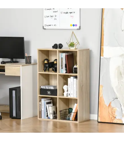 Librería de 3 Niveles, Estantería para Libros con 6 Cubos de Almacenaje, para Sala de Estar, Dormitorio, Estudio, Oficina, 65,5x