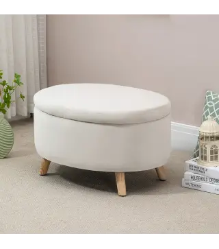 Puff Almacenaje Ovalado, Banco Almacenaje, 71x51,5x42 cm, Tapizado en Terciopelo, con Patas de Madera Maciza, Carga 120 kg, para