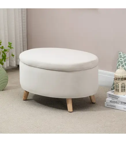 Puff Almacenaje Ovalado, Banco Almacenaje, 71x51,5x42 cm, Tapizado en Terciopelo, con Patas de Madera Maciza, Carga 120