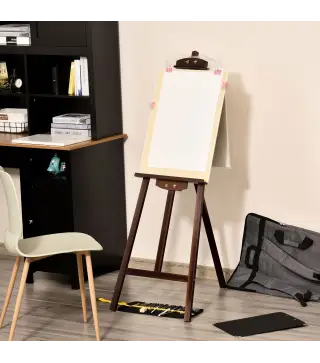 Caballete de Pintura de Madera con Ángulo Ajustable 75° Soporte Trípode y Pincel para Lienzos 51,5x71,5x134,5 cm Café