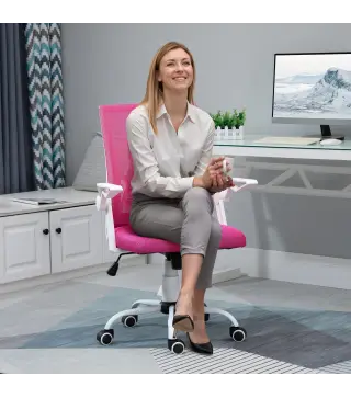 Silla de Oficina Ergonómica Silla Escritorio Giratoria con Altura Ajustable Reposabrazos Abatible Soporte Lumbar Transpi