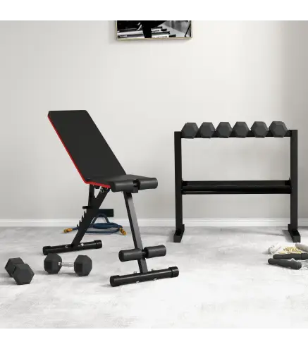 Banco de Pesas Plegable 2 en 1 Banco de Musculación de Acero con Altura Ajustable Respaldo Inclinable en 7 Posiciones para Entre