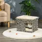 Cesta de Ratán para Gatos de 2 Pisos Cueva Cama de Gato Tipo Caseta con 2 Cojines Suaves Estructura de Metal 51x42x37 cm Gris y