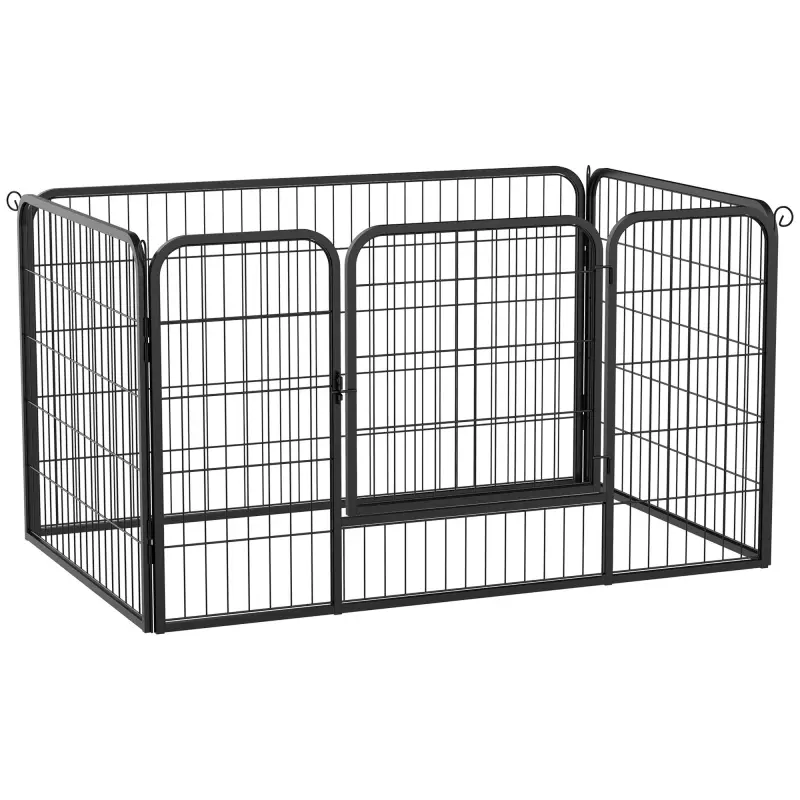 Parque para Mascotas Rectangular Jaula para Perros 4 Vallas de Metal con Puerta y Doble Cerradura Cerca de Entrenamiento 125x80x