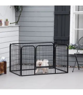 Parque para Mascotas Rectangular Jaula para Perros 4 Vallas de Metal con Puerta y Doble Cerradura Cerca de Entrenamiento 125x80x