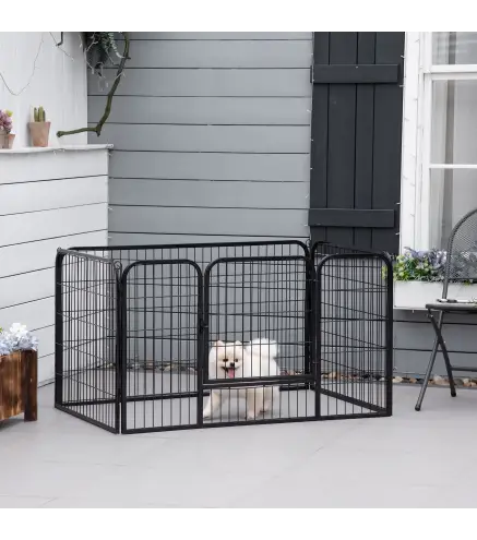 Parque para Mascotas Rectangular Jaula para Perros 4 Vallas de Metal con Puerta y Doble Cerradura Cerca de Entrenamiento 125x80x