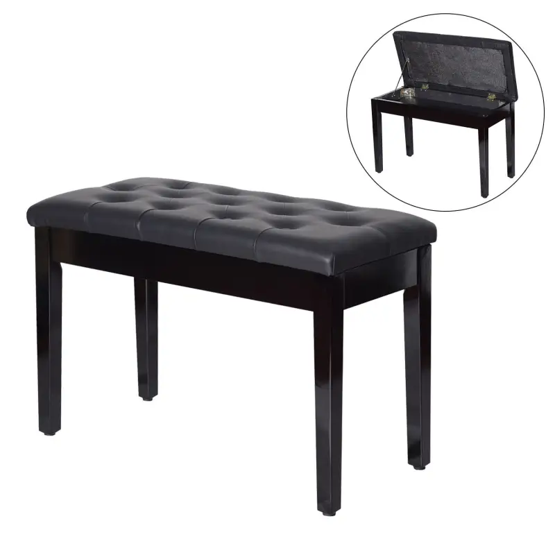 Taburete de Piano Banco de Teclado con Espacio de Almacenamiento Bajo del Asiento de Cuero Sintético 76x36x50 cm Negro