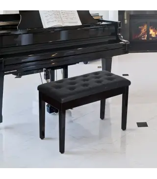 Taburete de Piano Banco de Teclado con Espacio de Almacenamiento Bajo del Asiento de Cuero Sintético 76x36x50 cm Negro