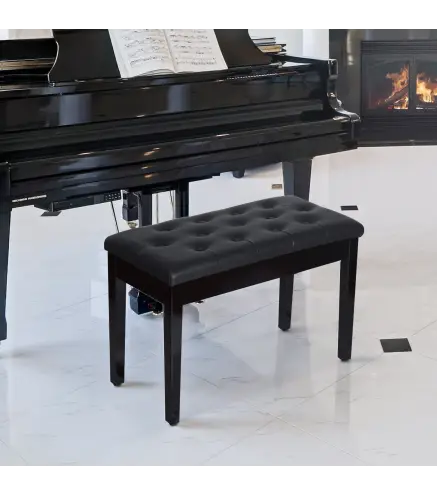 Taburete de Piano Banco de Teclado con Espacio de Almacenamiento Bajo del Asiento de Cuero Sintético 76x36x50 cm Negro
