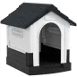Caseta para Perros Mini para Exterior de Plástico con 3 Ventanas Base Elevada Techo Inclinado 64,5x57x66 cm Gris Oscuro