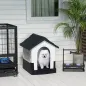 Caseta para Perros Mini para Exterior de Plástico con 3 Ventanas Base Elevada Techo Inclinado 64,5x57x66 cm Gris Oscuro