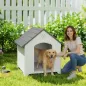 Caseta para Perros Exterior Casa para Perros Grandes de Plástico con 2 Ventanas Base Elevada Estacas Gris