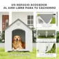Caseta para Perros Exterior Casa para Perros Grandes de Plástico con 2 Ventanas Base Elevada Estacas Gris