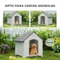 Caseta para Perros Exterior Casa para Perros Grandes de Plástico con 2 Ventanas Base Elevada Estacas Gris