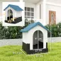 Caseta para Perros Mini para Exterior de Plástico con 3 Ventanas Base Elevada Techo Inclinado 64,5x57x66 cm Azul