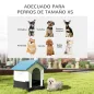 Caseta para Perros Mini para Exterior de Plástico con 3 Ventanas Base Elevada Techo Inclinado 64,5x57x66 cm Azul
