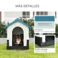 Caseta para Perros Mini para Exterior de Plástico con 3 Ventanas Base Elevada Techo Inclinado 64,5x57x66 cm Azul