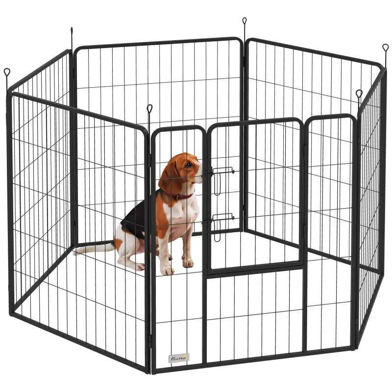 Parque para Perros de 6 Paneles de 100 cm de Altura con Puerta para Interior y Exterior Negro