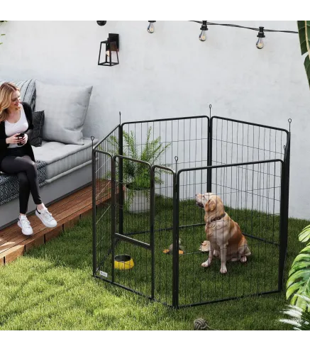 Parque para Perros de 6 Paneles de 100 cm de Altura con Puerta para Interior y Exterior Negro