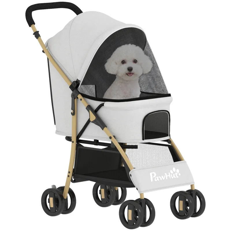 Carrito para Mascotas con 2 Puertas Ventana de Malla Cesta de Almacenamiento Cuerda de Seguridad 80x44,5x97 cm Gris Claro