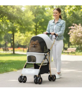 Carrito para Mascotas con 2 Puertas Ventana de Malla Cesta de Almacenamiento Cuerda de Seguridad 80x44,5x97 cm Gris Claro
