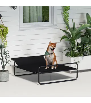 Cama Elevada para Perros Refrescante y Transpirable 106x81x33 cm Malla de Textilene Reposacabezas Inclinado Negro