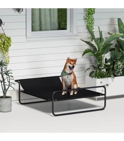 Cama Elevada para Perros Refrescante y Transpirable 106x81x33 cm Malla de Textilene Reposacabezas Inclinado Negro