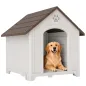 Caseta para Perros Exterior Casa para Perros Grandes de Plástico con 2 Ventanas Base Elevada Estacas Marrón Oscuro