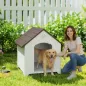 Caseta para Perros Exterior Casa para Perros Grandes de Plástico con 2 Ventanas Base Elevada Estacas Marrón Oscuro