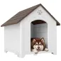 Caseta para Perros Exterior Casa para Perros Extragrandes de Plástico con 2 Ventanas Base Elevada Estacas Marrón Oscuro