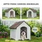 Caseta para Perros Exterior Casa para Perros Extragrandes de Plástico con 2 Ventanas Base Elevada Estacas Marrón Oscuro